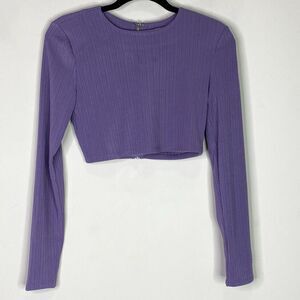 New Revolve NBD Rory Ribbed Purple Long Sleeve Crop Top Women's Size Small